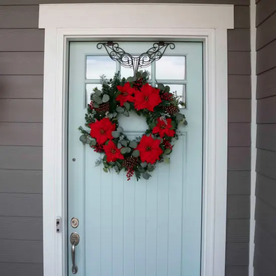 30 in. Lighted Christmas Wreath - Christmas Poinsettia {6}