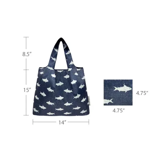 Wrapables Medium Foldable Tote Nylon Reusable Grocery Bag (Set of 2), Ocean Fish {2}