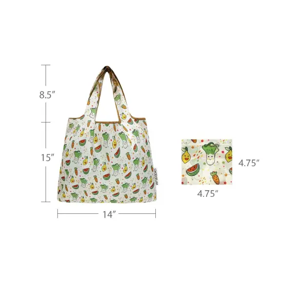 Wrapables Medium Foldable Tote Nylon Reusable Grocery Bag (Set of 2), Happy Food {2}