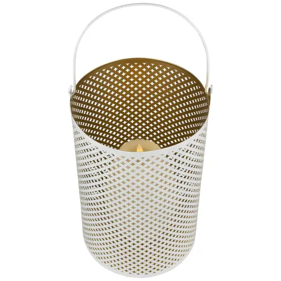 Northlight Laser-Cut Iron Candle Holders with Handles - 10" - White and Gold - Set of 3 {5}