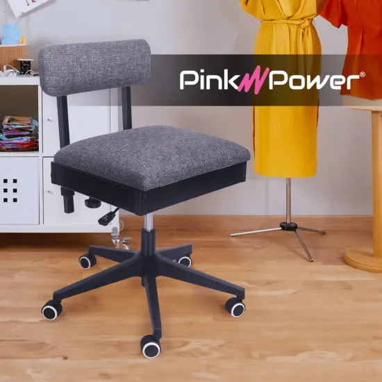 Pink Power Sewing Chair with Wheels and Adjustable Back Support - Hydraulic Armless Sewing Machine Chair for Crafting, Quilting - Sewing Room Furniture -Ergonomically Designed Professional Craft Chair {6}