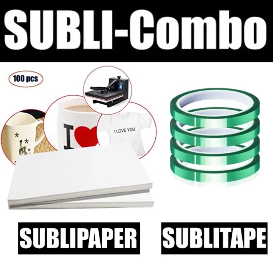 Dye Sub COMBO 4 Rolls GREEN HEAT RESISTANT Tape 10mm x 33m + 100 Sh 8.5&rdquo;x11&rdquo; SUBLIPAPER {1}
