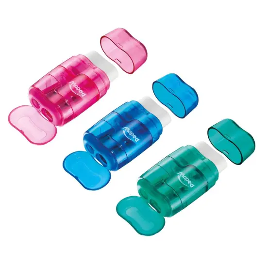 Connect DUO 2 Hole Sharpener / Eraser Combo, Assorted Colors, Pack of 12 {2}