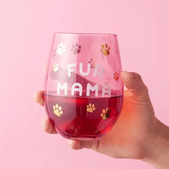 Fur Mama 20 oz Stemless Wine Glass Blush {2}