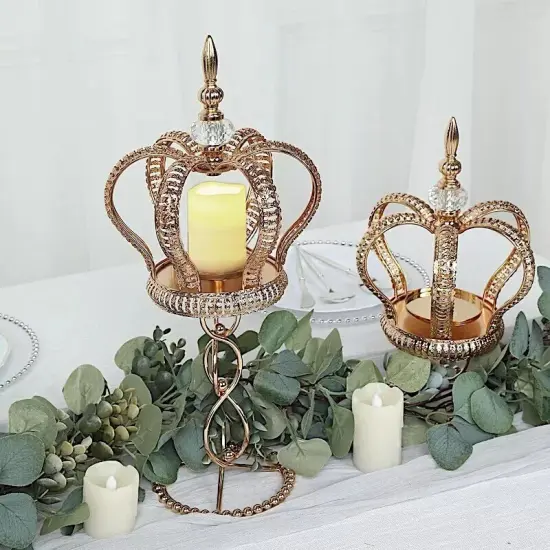 18" Gold Metal Crown Spiral Pillar Votive CANDLE HOLDER Stand Centerpiece Party {2}