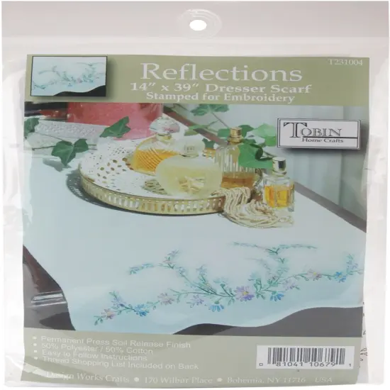 Tobin Stamped For Embroidery White Dresser Scarf 14"X39"-Reflections {1}