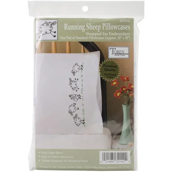 Tobin Stamped For Embroidery Pillowcase Pair 20"X30"-Running Sheep {1}
