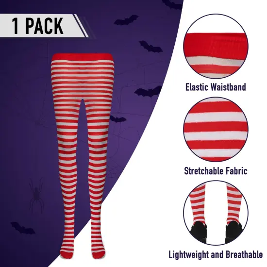 White and Red Tights - Striped Nylon Stretch Pantyhose Stocking Accessories for Every Day Attire and Costumes for Teens and Kids {3}