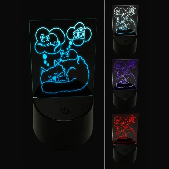 Cat and Mouse Sleeping Dreaming 3D Illusion LED Night Light Sign Nightstand Desk Lamp {1}