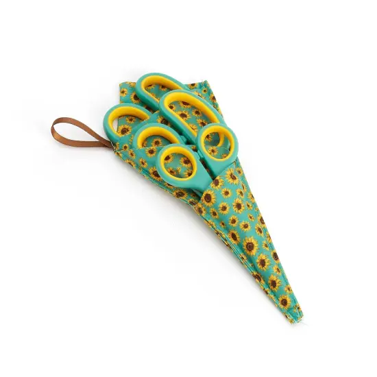 Special Gift Box Soft Grip Sunflowers Scissors Set - 3 Sizes - Handmade Fabric Case - All-Purpose Crafts, Office & School - Stainless Steel {5}