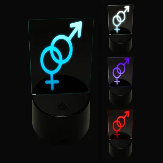 Interlocked Male and Female Sign Heterosexuality Gender Symbol 3D Illusion LED Night Light Sign Nightstand Desk Lamp {1}