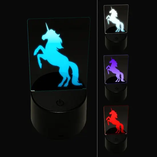 Majestic Unicorn Rearing Up 3D Illusion LED Night Light Sign Nightstand Desk Lamp {1}