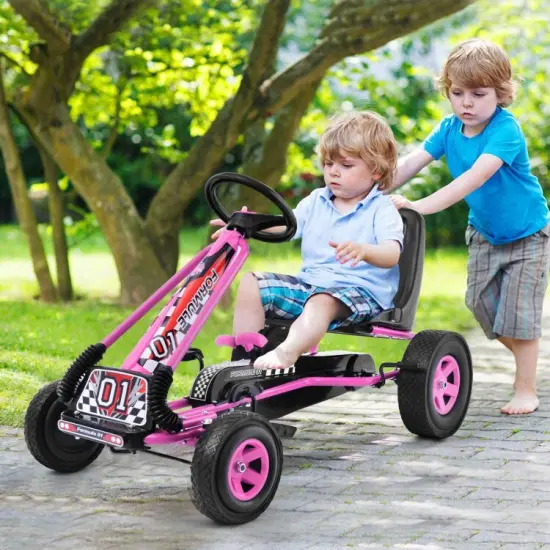 4 Wheels Kids Ride On Pedal Powered Bike Go Kart Racer Car Outdoor Play Toy Pink {5}
