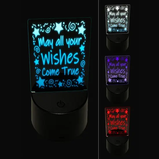 May All Your Wishes Come True Stars Swirls Birthday 3D Illusion LED Night Light Sign Nightstand Desk Lamp {1}