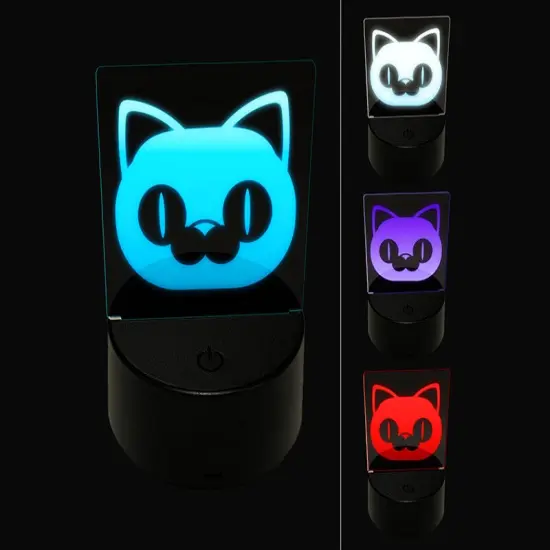 Round Cat Face Excited 3D Illusion LED Night Light Sign Nightstand Desk Lamp {1}