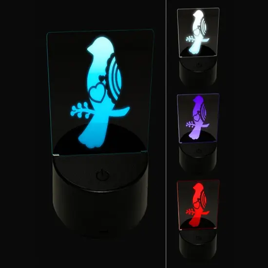 Bird Sitting on a Branch Heart and Scallop Details 3D Illusion LED Night Light Sign Nightstand Desk Lamp {1}