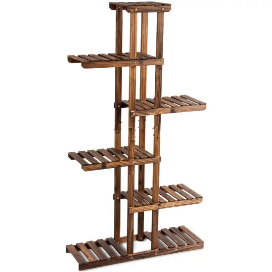 6 Tier Garden Wooden Shelf Storage Plant Rack Stand {4}