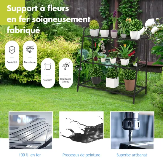 3-tier Metal Plant Stand Shelf Display Rack for Plants Shoes Flower Pot {4}