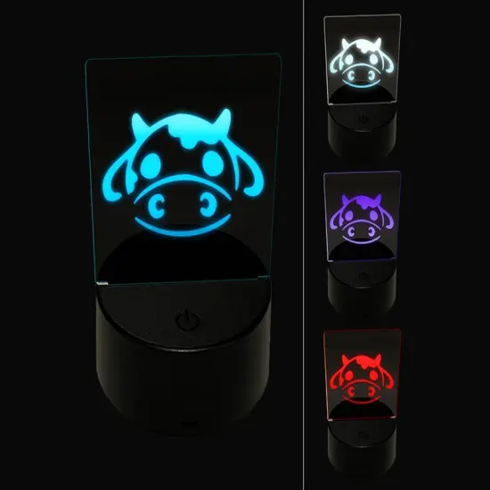 Kawaii Chibi Cow Head Face Milk Farm Animal 3D Illusion LED Night Light Sign Nightstand Desk Lamp {1}