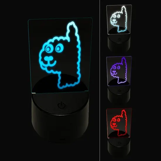 Funny Alpaca Face Doodle 3D Illusion LED Night Light Sign Nightstand Desk Lamp {1}