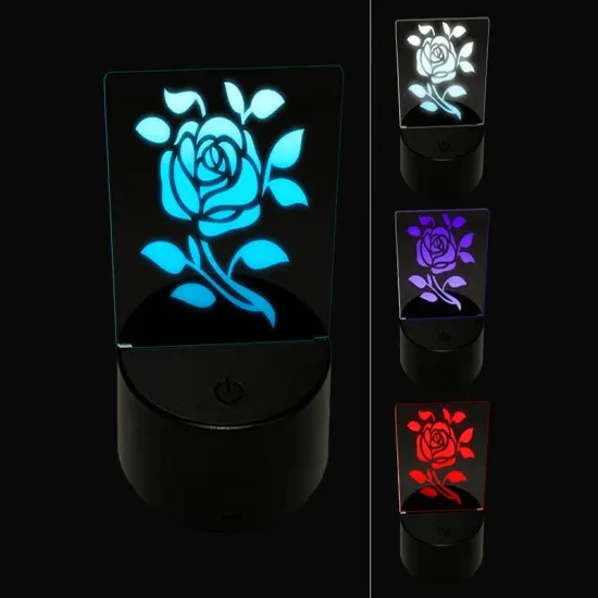Elegant Rose Stem with Leaves 3D Illusion LED Night Light Sign Nightstand Desk Lamp {1}