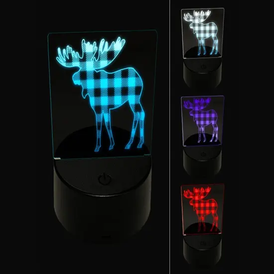 Plaid Moose Buffalo Print 3D Illusion LED Night Light Sign Nightstand Desk Lamp {1}