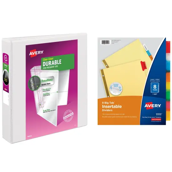 Avery Durable View 3 Ring Binder with 1.5 Inch Rings, 8 Tab Insertable Binder Dividers, Office Supplies Set (01683) {1}