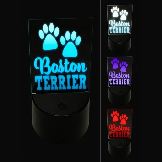 Boston Terrier Dog Paw Prints Fun Text 3D Illusion LED Night Light Sign Nightstand Desk Lamp {1}
