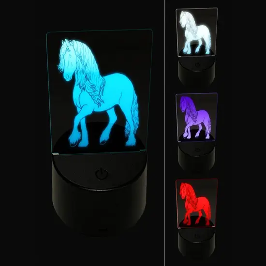 Elegant Friesian Horse 3D Illusion LED Night Light Sign Nightstand Desk Lamp {1}