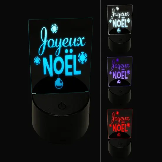 Joyeux No&euml;l French with Christmas Ornaments and Snowflakes 3D Illusion LED Night Light Sign Nightstand Desk Lamp {1}
