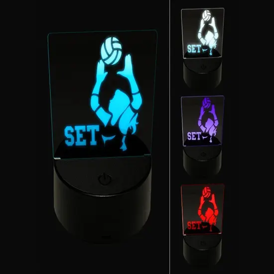 Volleyball Woman Set Sports Move 3D Illusion LED Night Light Sign Nightstand Desk Lamp {1}