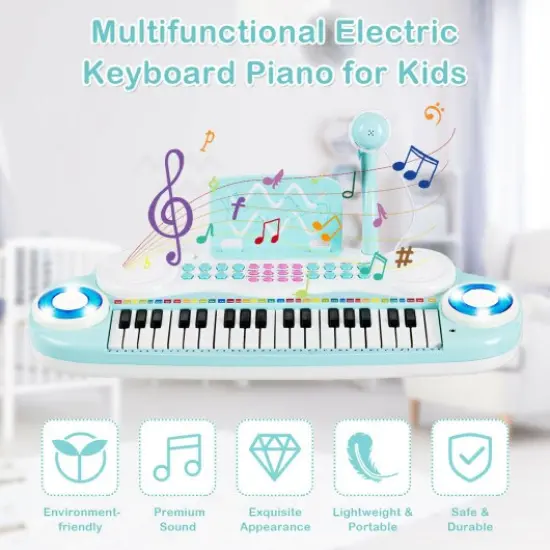 37-Key Electronic Piano with Microphone, Music Score and USB Blue {3}