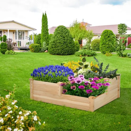 3-Tier Wooden Raised Garden Bed with Open-Ended Base-Natural {5}