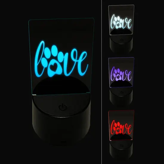 Love Script Paw Print with Heart Dog Cat 3D Illusion LED Night Light Sign Nightstand Desk Lamp {1}