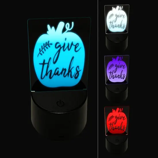 Give Thanks Pumpkin Thanksgiving 3D Illusion LED Night Light Sign Nightstand Desk Lamp {1}