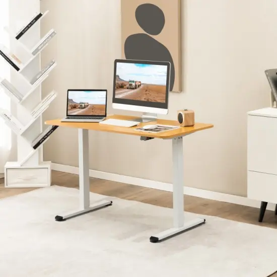 45.5 Inch Electric Height Adjustable Standing Desk with 2-Button Controller and Metal Frame Natural {4}