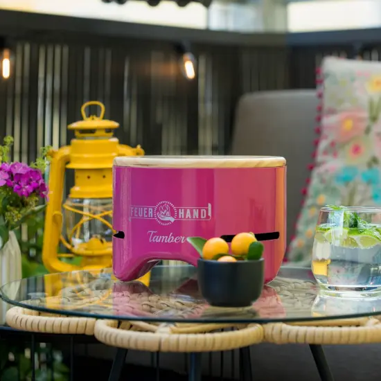 Petromax Feuerhand Tamber Tabletop Charcoal Grill, Powder-Coated Steel for Outdoor Use, Wood Lid, 7.9 inch diameter, Telemagenta {4}