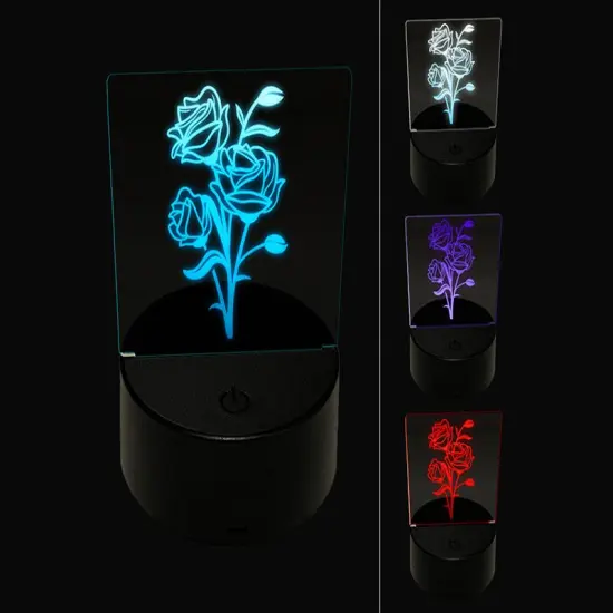 Bundle of Wild Roses 3D Illusion LED Night Light Sign Nightstand Desk Lamp {1}