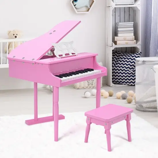 MDF and Birch Kids Classical Piano with Bench, Music Stand and Safe Design Pink {2}