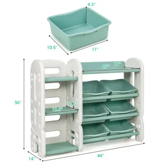 Kids Toy Storage Organizer with Bins and Multi-Layer Shelf for Bedroom Playroom Green {5}