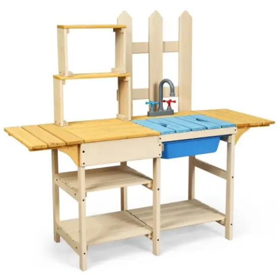 Kid's Outdoor Wooden Pretend Cook Kitchen Playset Toy {1}