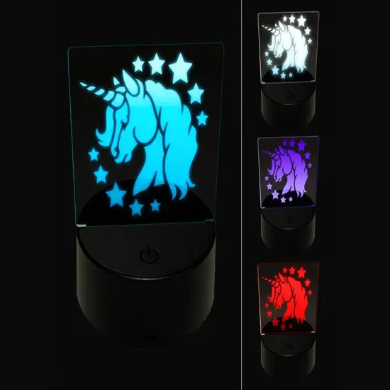 Magical Unicorn Head 3D Illusion LED Night Light Sign Nightstand Desk Lamp {1}