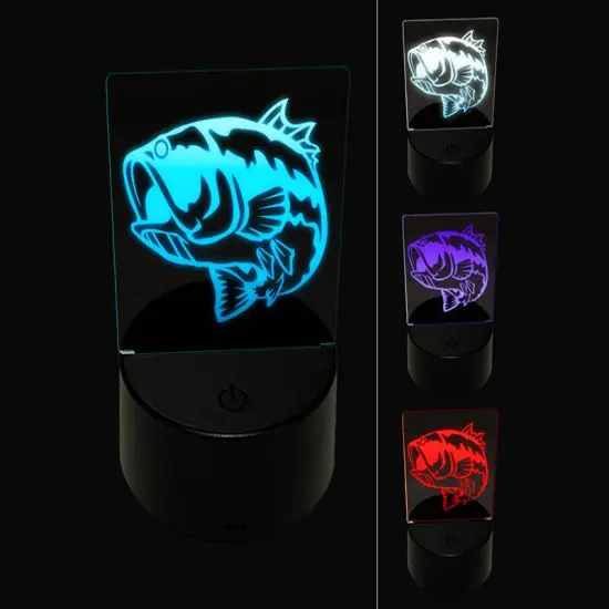 Largemouth Bass Fish Fishing 3D Illusion LED Night Light Sign Nightstand Desk Lamp {1}
