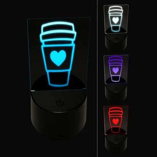 Cute Coffee Lover Traveling Mug Cup Tea Hot Chocolate 3D Illusion LED Night Light Sign Nightstand Desk Lamp {1}