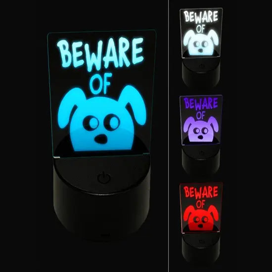 Beware of Dog Funny Doodle 3D Illusion LED Night Light Sign Nightstand Desk Lamp {1}