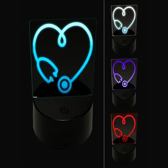 Heart Stethoscope Nurse Essential Worker Doctor 3D Illusion LED Night Light Sign Nightstand Desk Lamp {1}