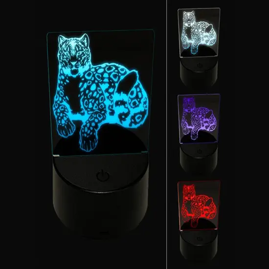 Stoic Snow Leopard Sitting Wild Cat 3D Illusion LED Night Light Sign Nightstand Desk Lamp {1}