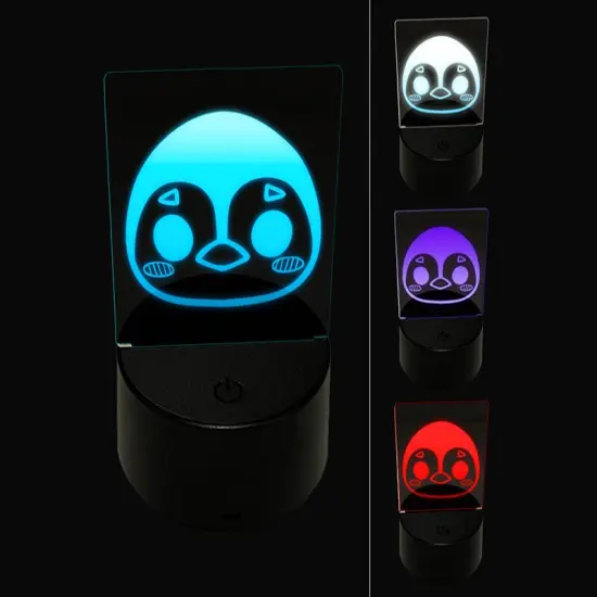 Charming Kawaii Chibi Penguin Face Blushing Cheeks 3D Illusion LED Night Light Sign Nightstand Desk Lamp {1}