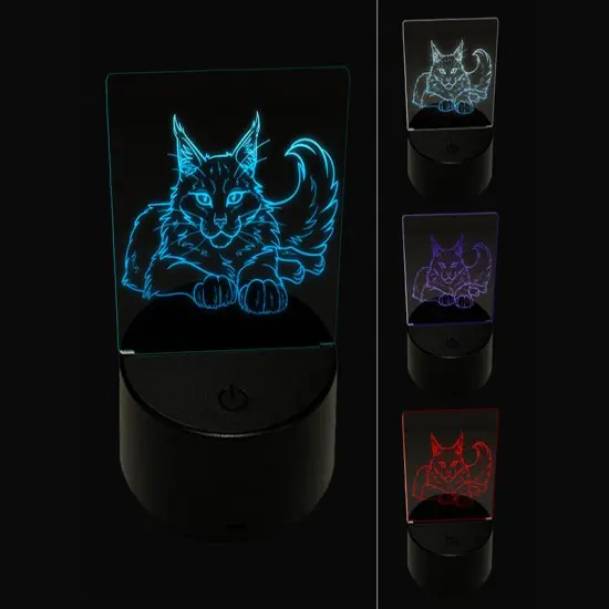 Gentle Maine Coon Cat 3D Illusion LED Night Light Sign Nightstand Desk Lamp {1}