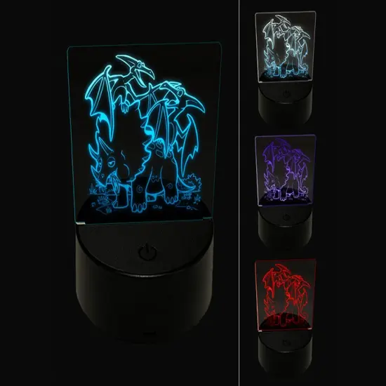 Dinosaur Buddies Triceratops and Pteranodons 3D Illusion LED Night Light Sign Nightstand Desk Lamp {1}